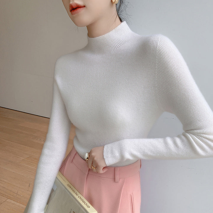 Warm Long Sleeves Knitted Half Turtleneck Women's Base Shirt-Sweaters-Zishirts