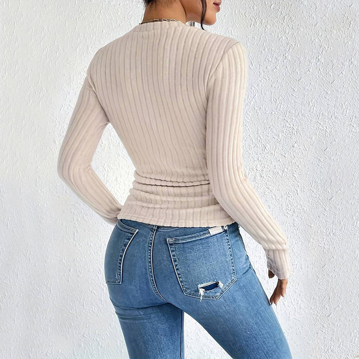 Simple Commute Round Neck Long Sleeves Outerwear Bottoming Top-Sweaters-Zishirts