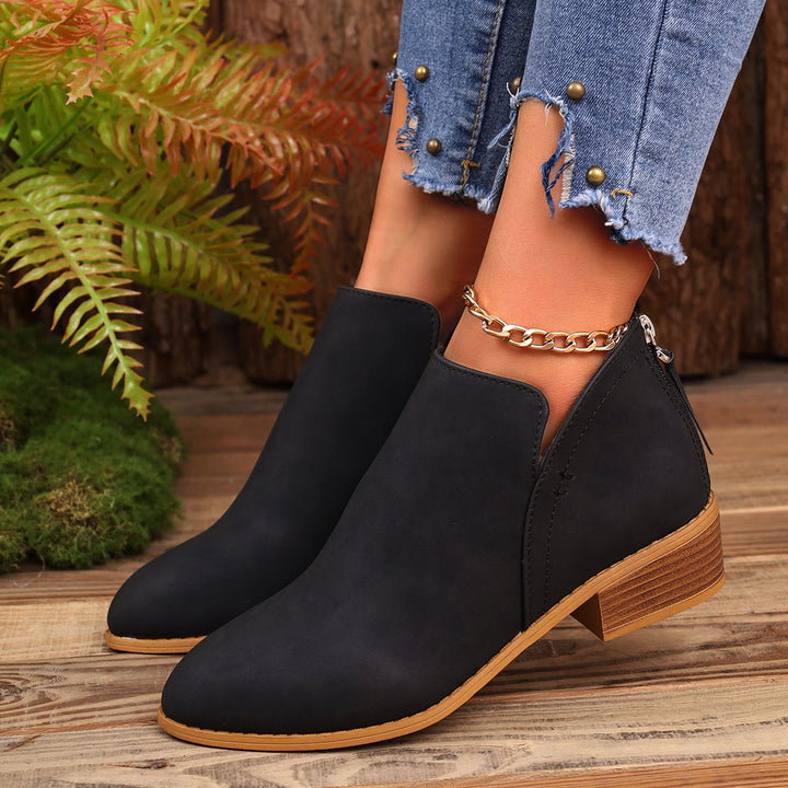 Chunky Heel Pointed Toe Ankle Boots With V-cut Design Fashion Fall Winter Short Boots For Women Shoes-Womens Footwear-Zishirts