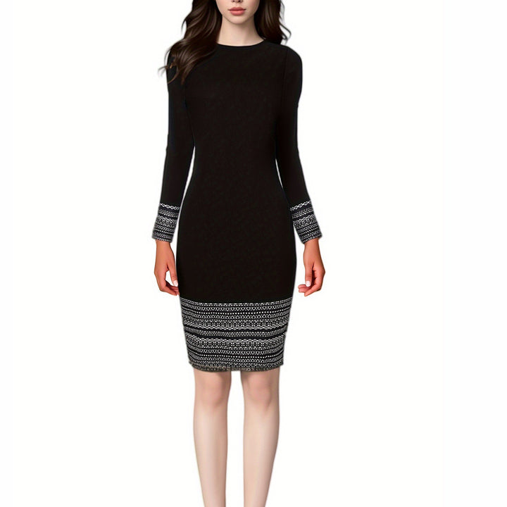 New Patchwork Round Neck Temperament Commute Long Sleeve Dress-Lady Dresses-Zishirts