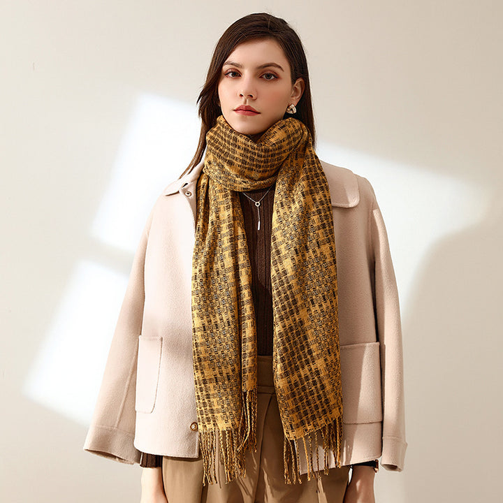 Women's New Thickened Warm Tassel Plaid Cashmere Scarves-Scarves & Wraps-Zishirts