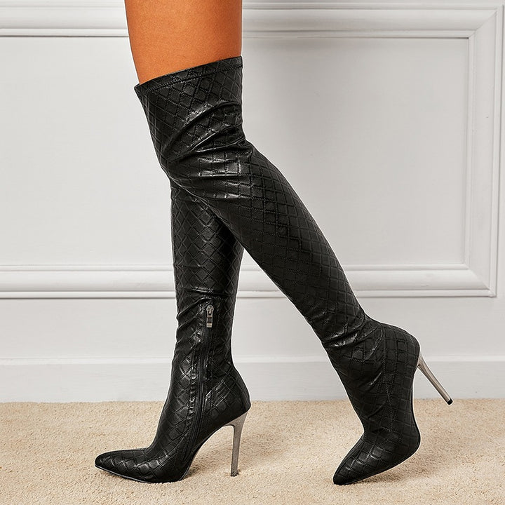 Autumn And Winter New Fine Heel With Black Slimming Stretch Over The Knee Boots-Womens Footwear-Zishirts