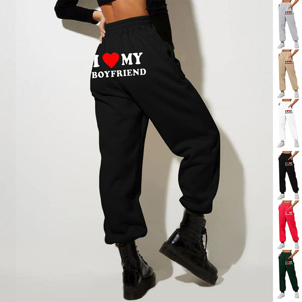 I Love MY BOYFRIEND Printed Trousers Casual Sweatpants Men And Women Sports Pants-Women's Outerwear 2023-Zishirts