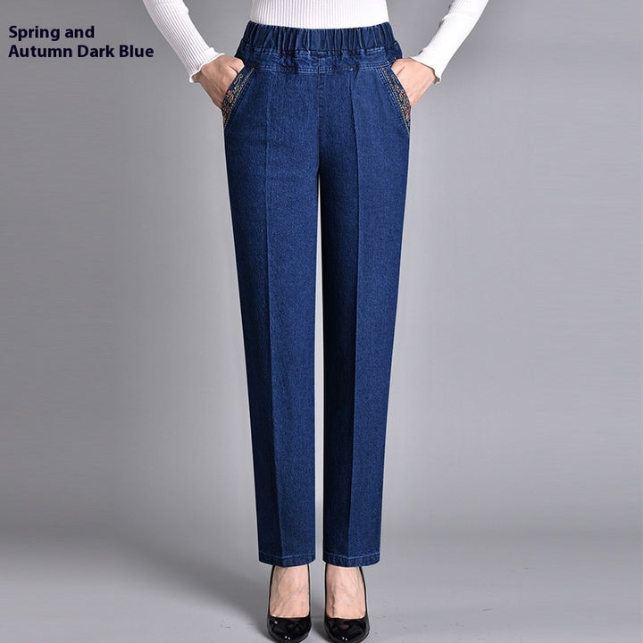 Thin Elastic High Waist Denim Straight-leg Trousers-Woman Jeans-Zishirts