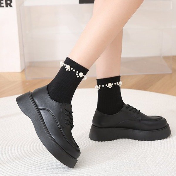 Women's Fashion Solid Color Round Toe Lace-up Platform Casual Shoes-Womens Footwear-Zishirts