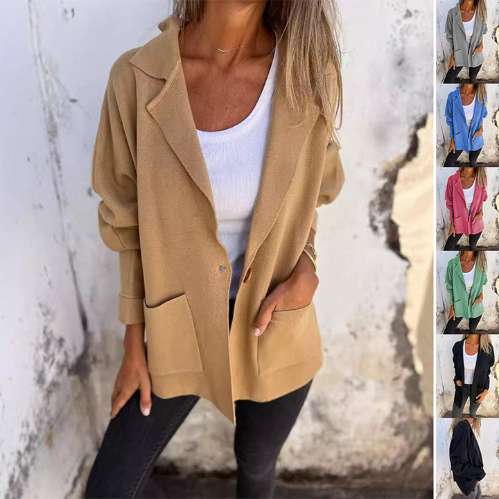 Casual Lapel Jacket With Pockets Fashion Versatile Long Sleeve Outwear Tops Coat For Womens Clothing-Jackets-Zishirts