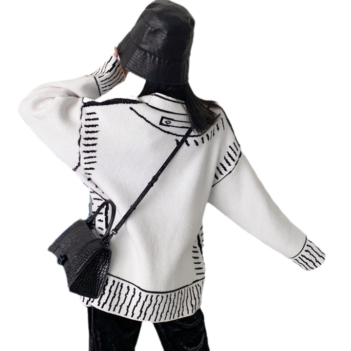 Graffiti Sweater Cardigan For Women V-neck Knitted Jacket-Women's Outerwear 2023-Zishirts