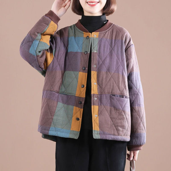 Plus Size Casual Plaid Stitching Retro Little Clothes-Jackets-Zishirts