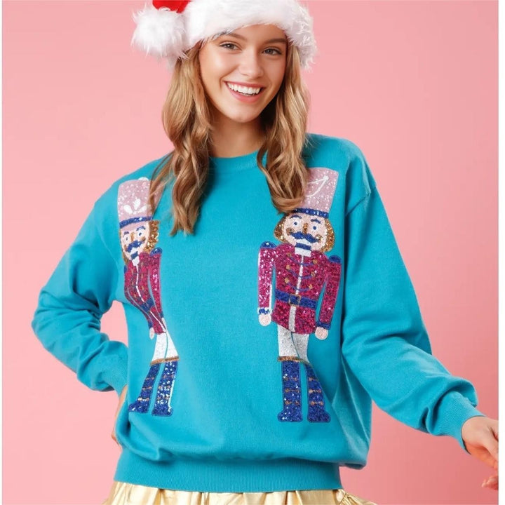 Women's Round Neck Loose Christmas Sequined Sweater-Women's Outerwear 2023-Zishirts