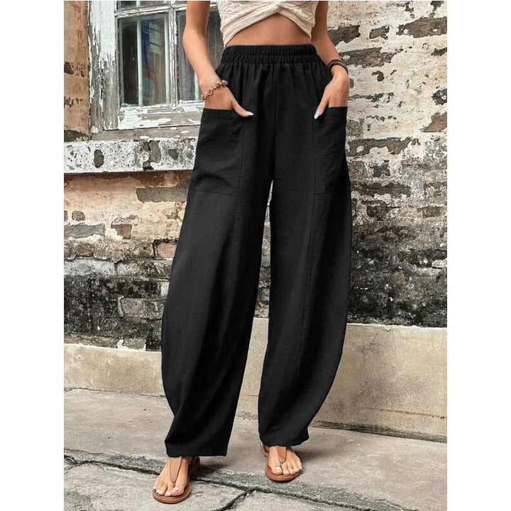 Women's Pants Solid Color Casual Elastic Pants With Pockets-Suits & Sets-Zishirts