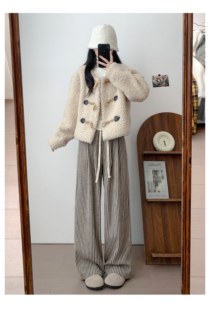 Women's Autumn And Winter High Waist Casual Retro Woolen Wide-leg Pants-Women's Outerwear 2023-Zishirts