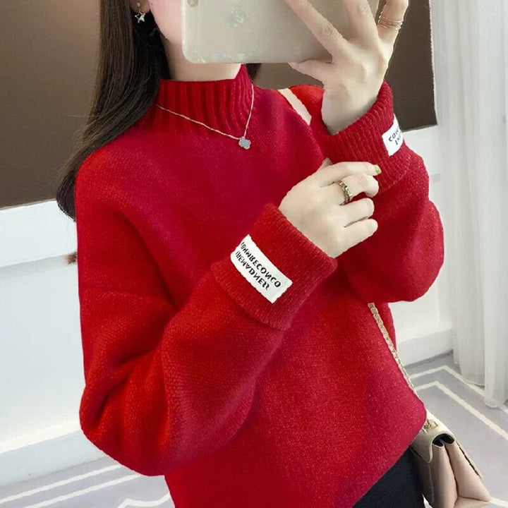 Mock Neck Sweater Women's Knitted Bottoming Shirt-Sweaters-Zishirts