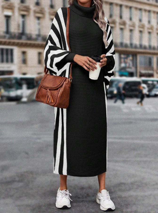 Casual Unisex Style Striped Long Knitted Dress-Lady Dresses-Zishirts