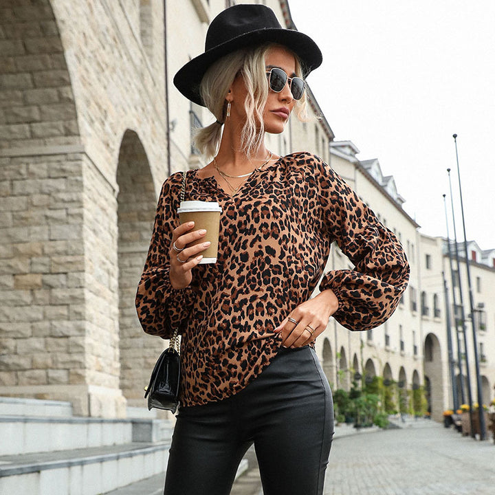 Women's Retro Top Pullover Leopard-print Long-sleeved Shirt-Blouses & Shirts-Zishirts