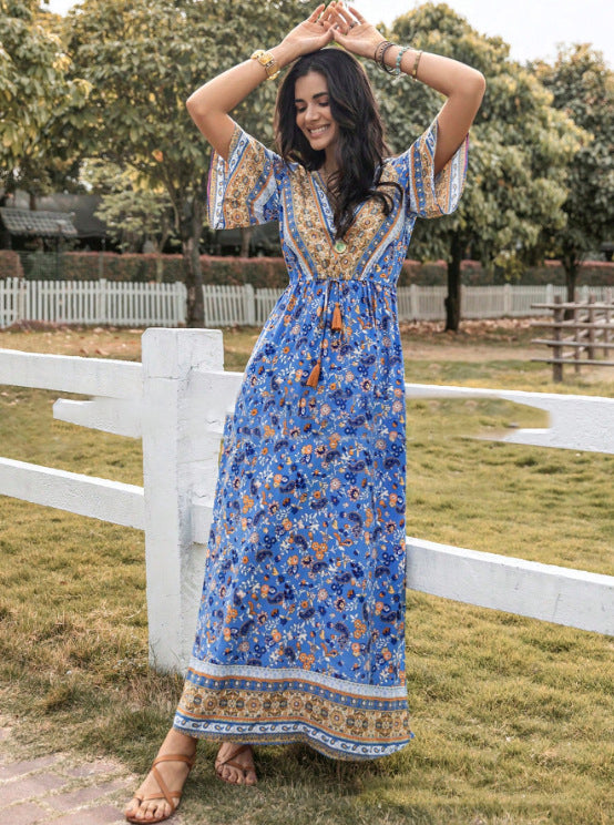 Bohemian Style Printed Long Dress-Lady Dresses-Zishirts