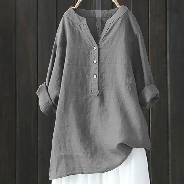 Loose Solid Color Cotton And Linen Top Shirt-Blouses & Shirts-Zishirts