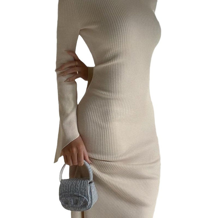 Autumn And Winter Long Sleeve Knitted European And American Fashion Backless Round Neck Dress-Women's Outerwear 2023-Zishirts