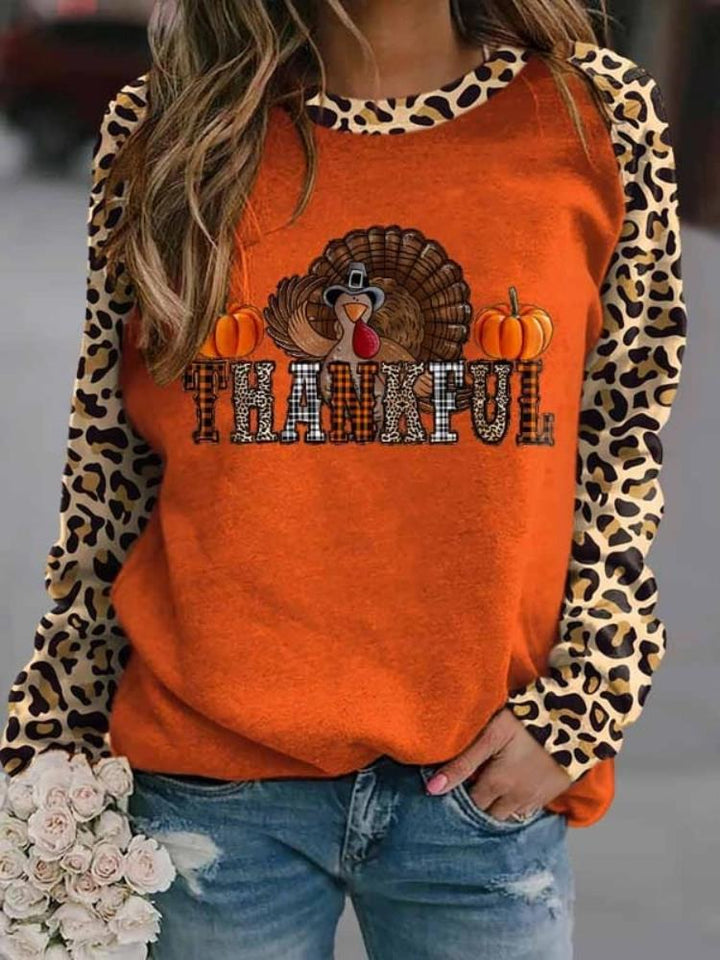 Style Trendy Line Fashion Round Neck Halloween Pumpkin Lamp T-shirt Girl Loose Top-Blouses & Shirts-Zishirts