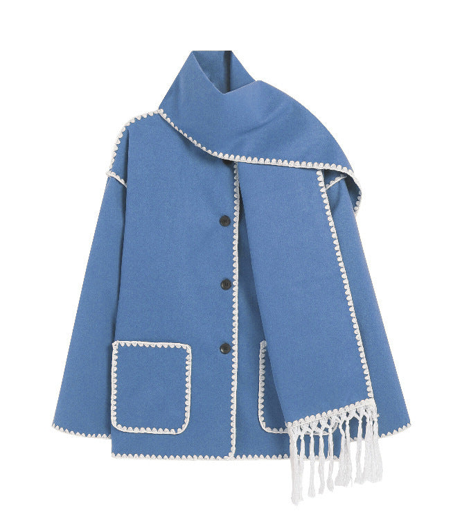 Women's Woolen Coat Thick Loose With Scarf-Jackets-Zishirts