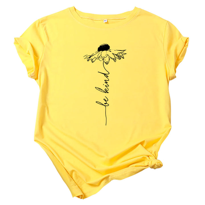 European And American Summer Women's Sunflower Printed Cotton Short-sleeved T-shirt-Blouses & Shirts-Zishirts