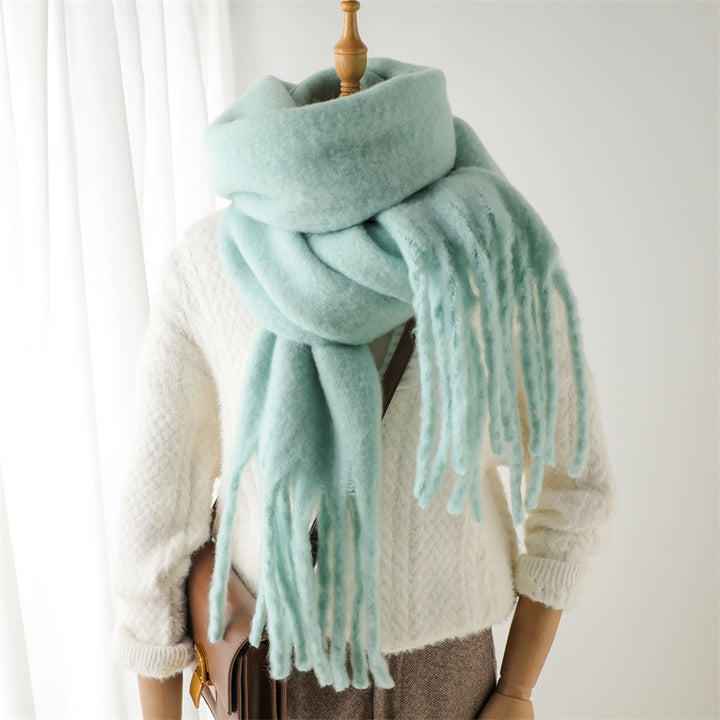 Solid Color Versatile Winter Warm Extended Tassel Scarf-Scarves & Wraps-Zishirts