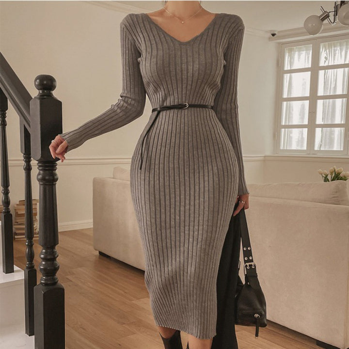 Retro Elegant V-neck Slim-fit Slimming Dress For Women-Lady Dresses-Zishirts