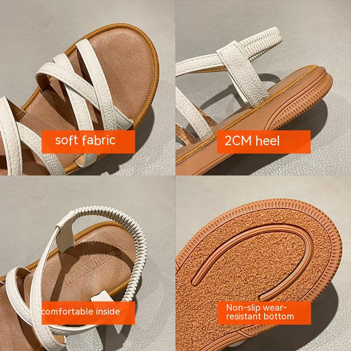 Elastic Band Cover Flat Strap Sandals-Womens Footwear-Zishirts