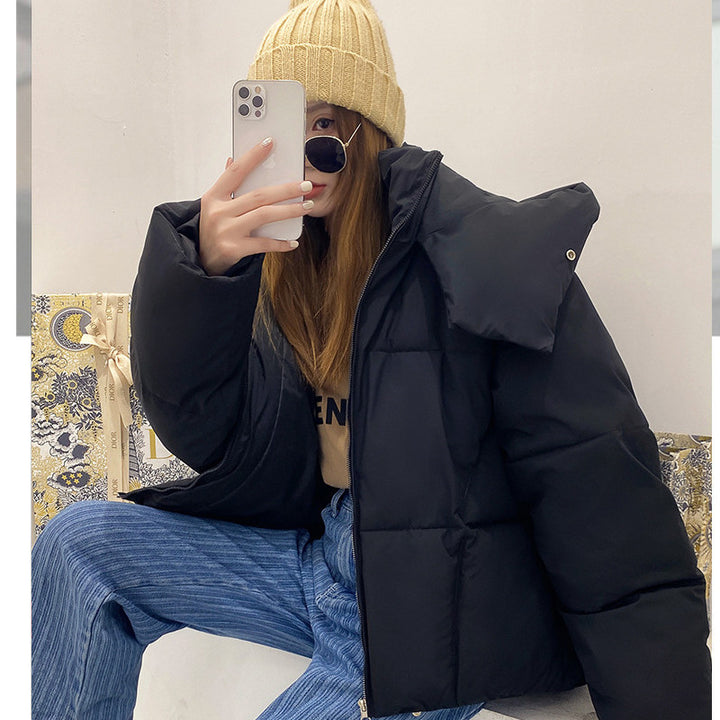 Puffy Hooded Bread Short Cotton-padded Jacket For Women Thick Loose-Women's Outerwear 2023-Zishirts