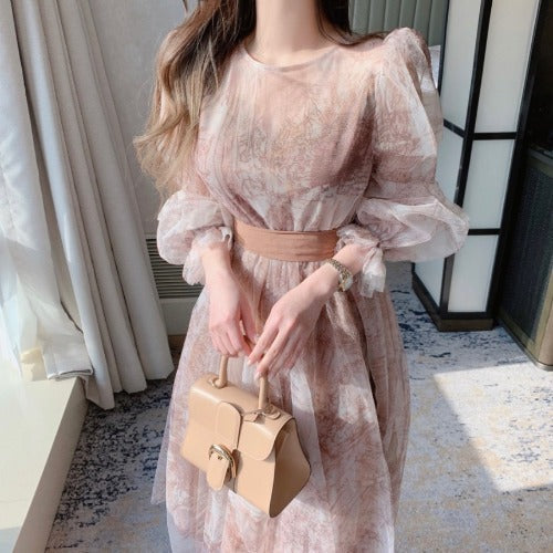 Women's Elegance Retro Puff Sleeve Long Sleeve Dress-Lady Dresses-Zishirts