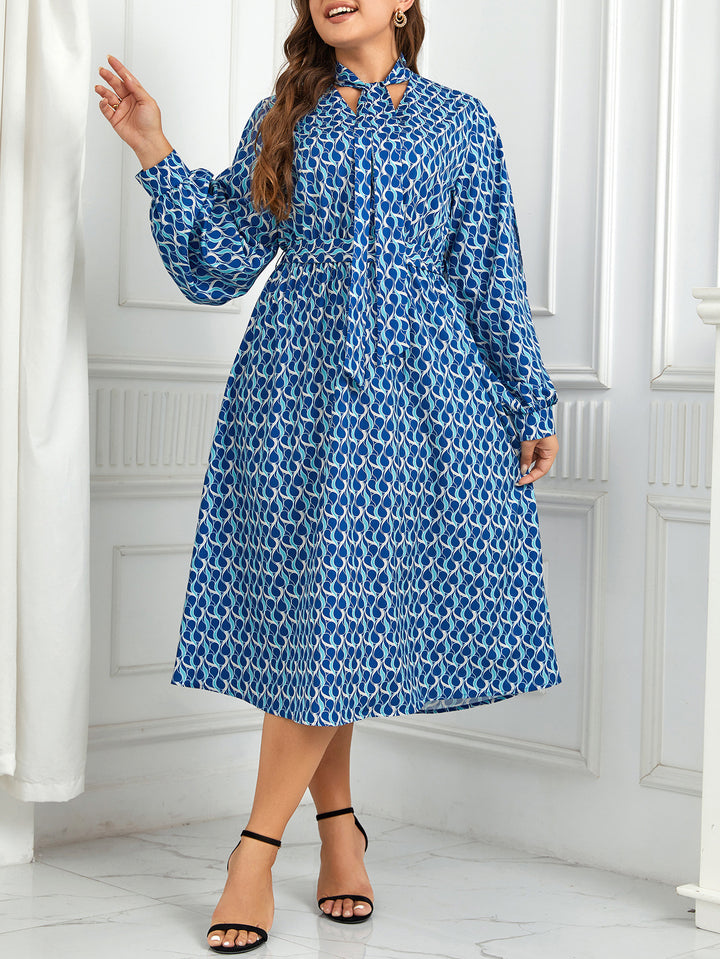 European And American High Waist Print Long Puff Sleeve Dress-Lady Dresses-Zishirts