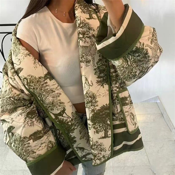 Women's Fashion Casual Printing Double-pocket Cotton-padded Coat-Jackets-Zishirts