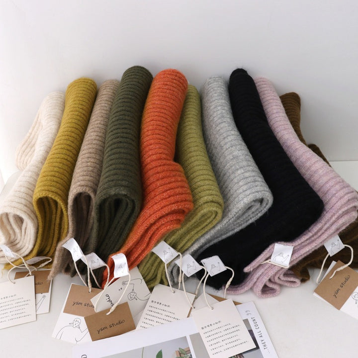 Short Knitted Plain Striped Scarves For Men And Women-Scarves & Wraps-Zishirts