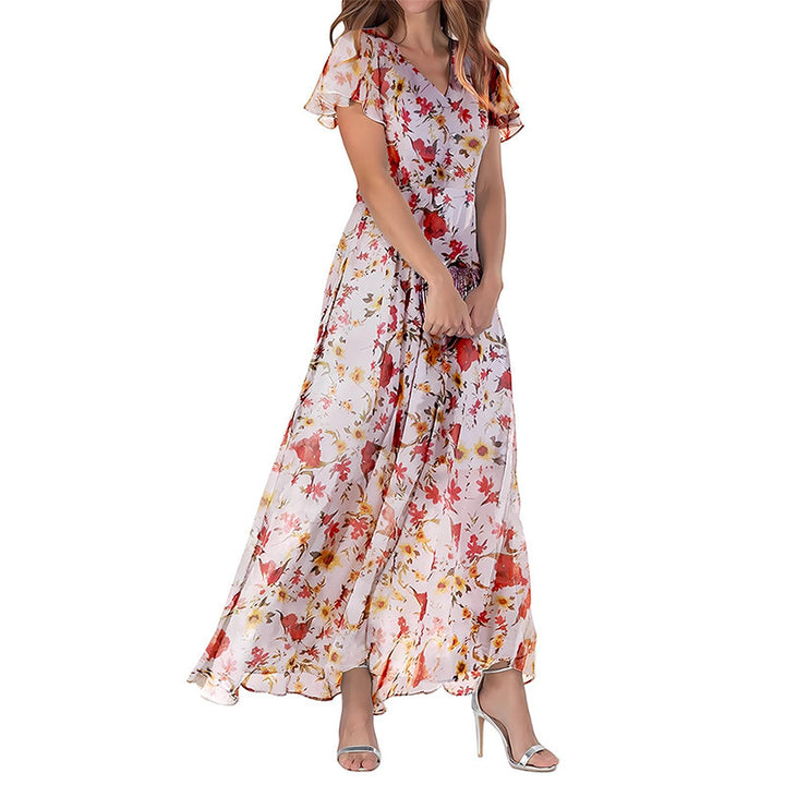 Women's Short Sleeve Printed Chiffon Dress-Lady Dresses-Zishirts