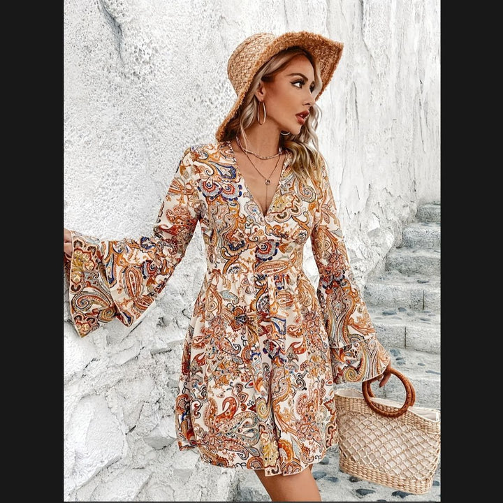 European And American Temperament High Waist Printed Elegant Dress-Lady Dresses-Zishirts