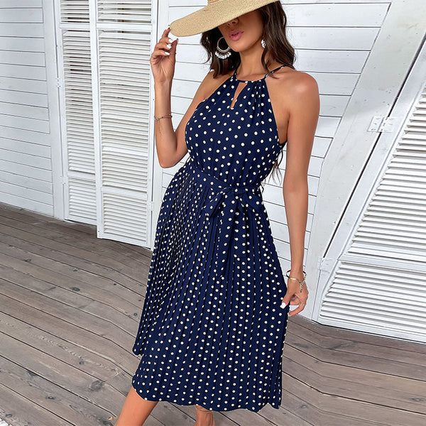 Summer Fashion Women's Wear Polka Dot Halter Dress-Lady Dresses-Zishirts