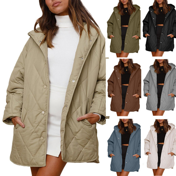 Diamond Quilted Hooded Lightweight Jacket For Women-Jackets-Zishirts