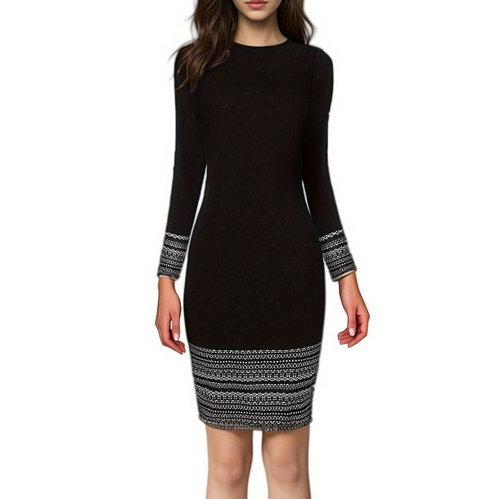 New Patchwork Round Neck Temperament Commute Long Sleeve Dress-Lady Dresses-Zishirts