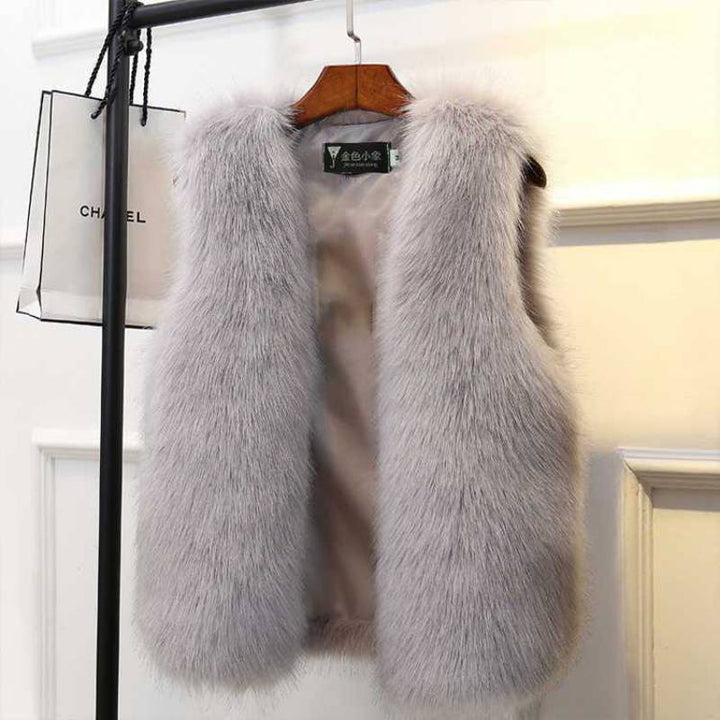 Women's Imitation Fox Fur Waistcoat Plus Cotton Furry Vest-Women's Outerwear 2023-Zishirts