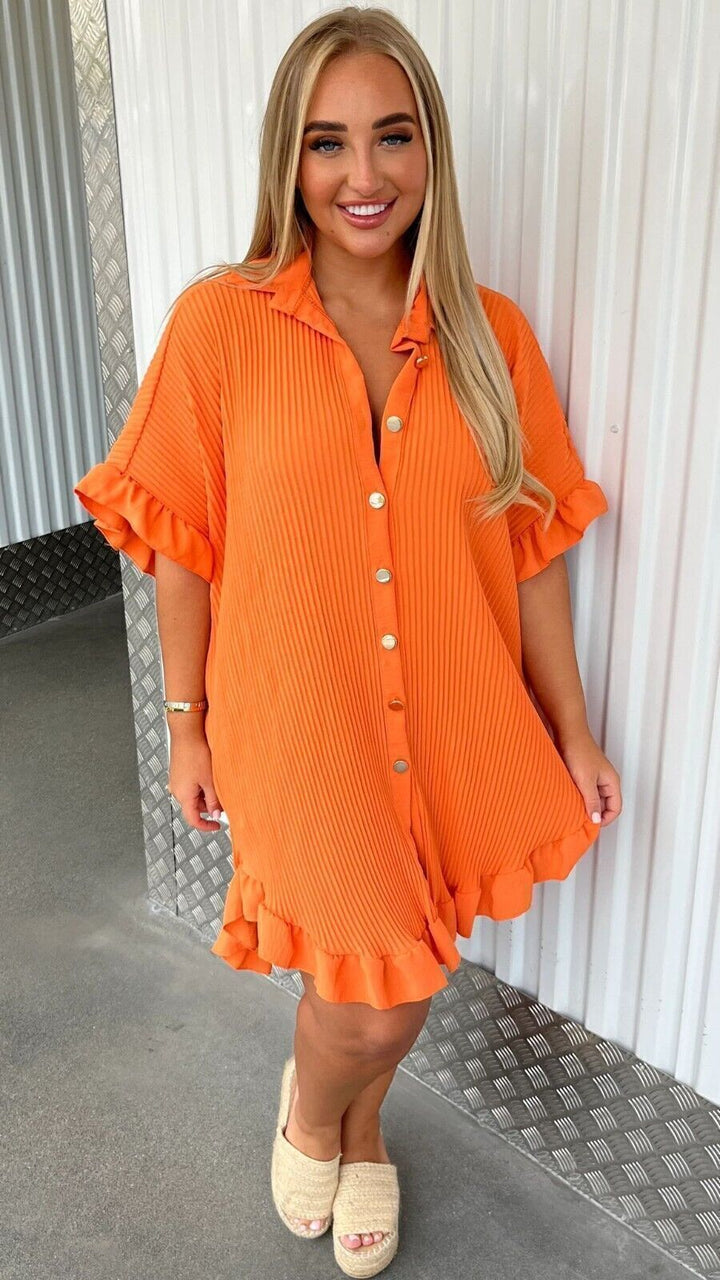 Summer Solid Color Shirt Dress Ruffle Sleeve Irregular Shirt Dress-0-Zishirts