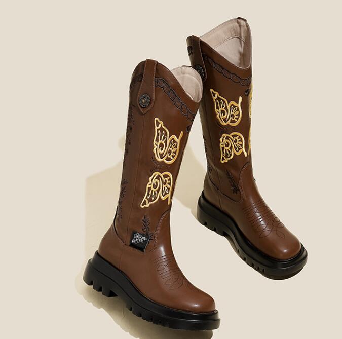 All-match Butterfly Embroidery Cowboy Boot-Womens Footwear-Zishirts