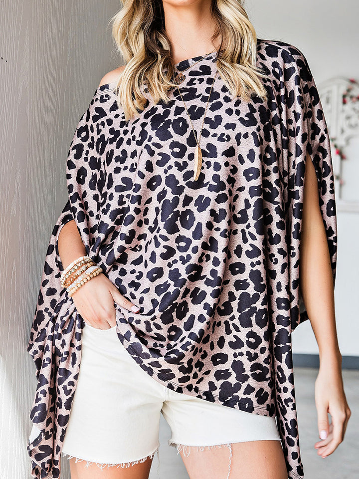 Leopard Print Loose Top Women's Mid-length Short Sleeve T-shirt-Blouses & Shirts-Zishirts