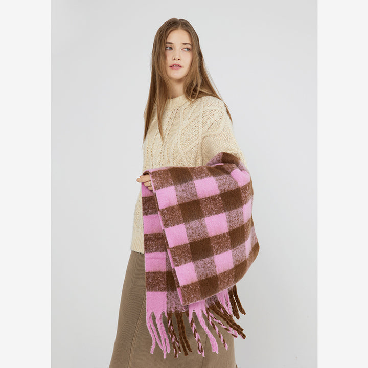 Chessboard Checked Soft Waxy Mohair Scarf-Scarves & Wraps-Zishirts