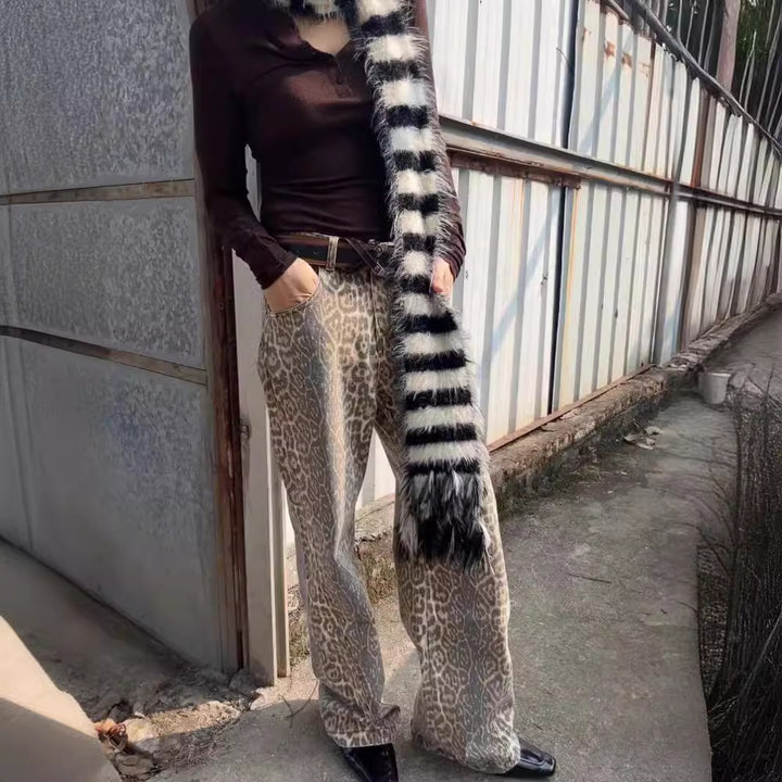 Vintage Leopard Print Jeans For Men And Women Hip Hop Trend-Woman Jeans-Zishirts