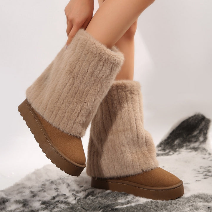 Thick-soled Round-toed Plush Snow Boots Winter Warm Mid-tube Furry Cotton Shoes For Women Short Boot-Womens Footwear-Zishirts