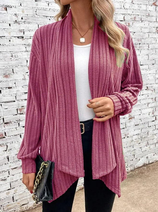 Scarf Collar Cardigan Long Sleeved Loose Knit Jacket-Sweaters-Zishirts