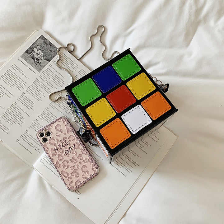 Fashion Color Contrast Cute Personality Creative Rubik's Cube Shape Portable Hand-carrying Chain Bag-Women's Bags-Zishirts