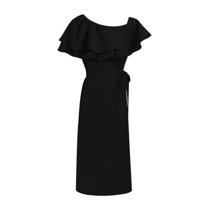 Women's Elegant Lady Oblique Shoulder Ruffles Dress-Lady Dresses-Zishirts