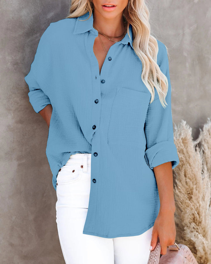 V Neck Button Ladies Cotton Linen Shirt-Blouses & Shirts-Zishirts