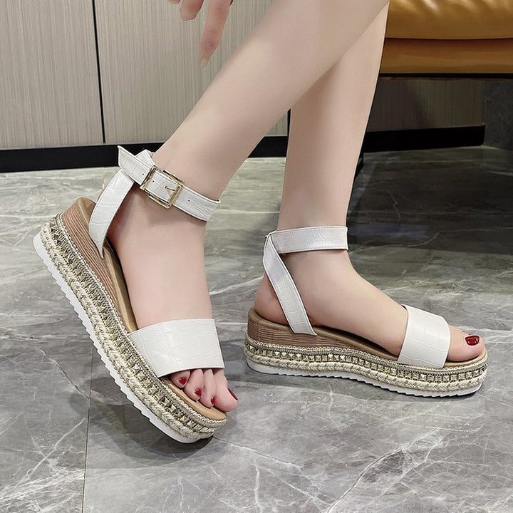 Spring And Summer Women's Rope Bottom Platform Sandals-Womens Footwear-Zishirts