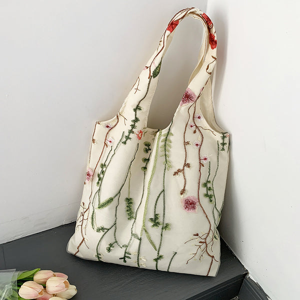 Embroidered Canvas Holiday Shopping Bag Schoolbag-Women's Bags-Zishirts